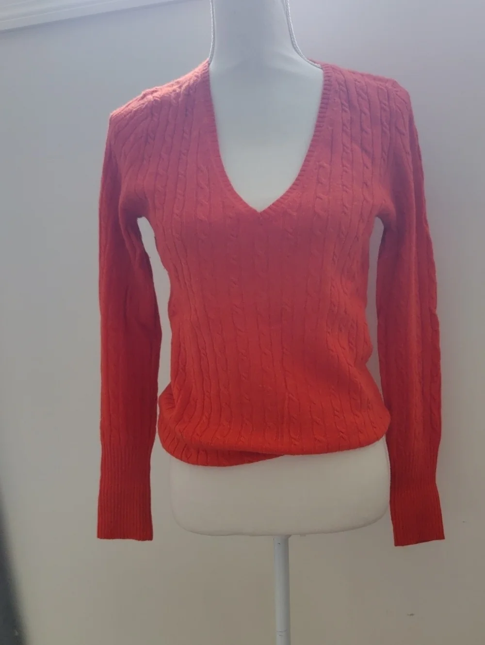 J.crew Women's Cable Knit V-Neck Sweater Orange Vintage Cottagecore Y2K Luxury